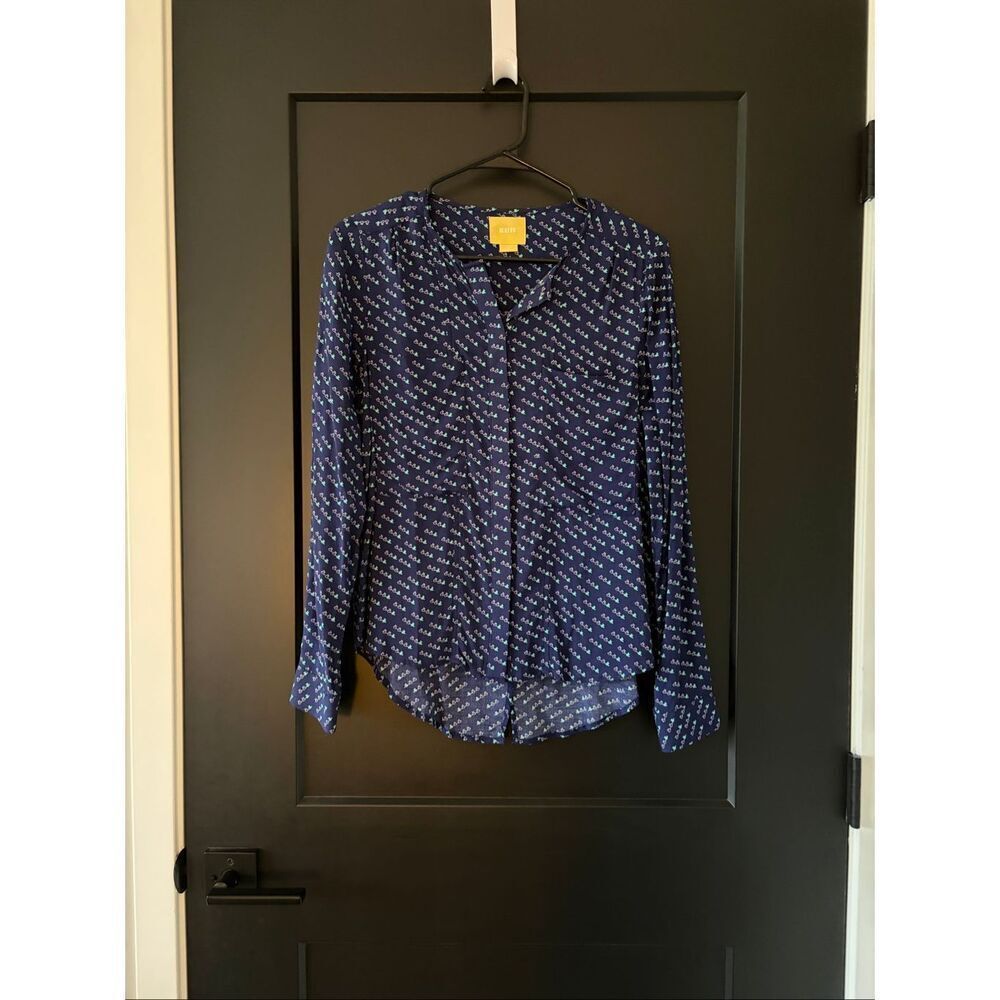 Anthropologie Maeve Clara Blouse Button Up Bird Novelty Print Size 0